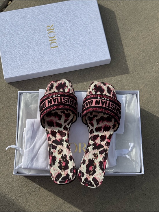 Dior Shoes - NIB Dior Dway Heeled Slide Sandals – Mizza Leopard Dark Ruby, Size 39.5